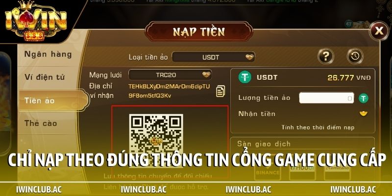 Chỉ nạp theo đúng thông tin cổng game cung cấp