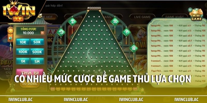 Có nhiều mức cược để game thủ lựa chọn trong Ziczac