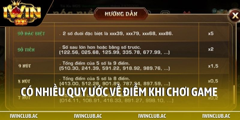 Có nhiều quy ước về điểm khi chơi game