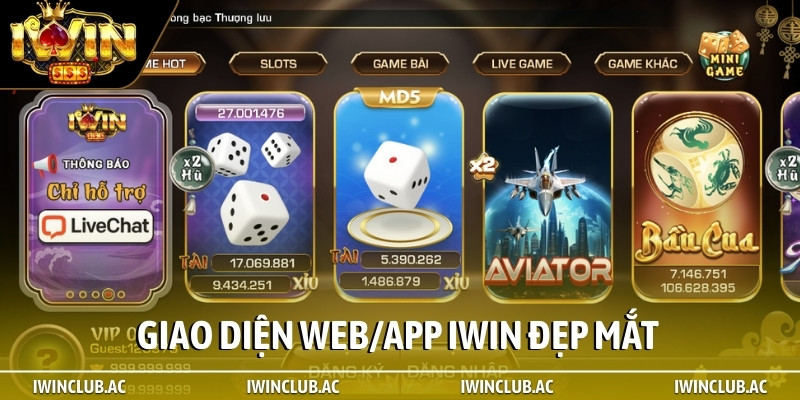 Giao diện web/app iWIN đẹp mắt
