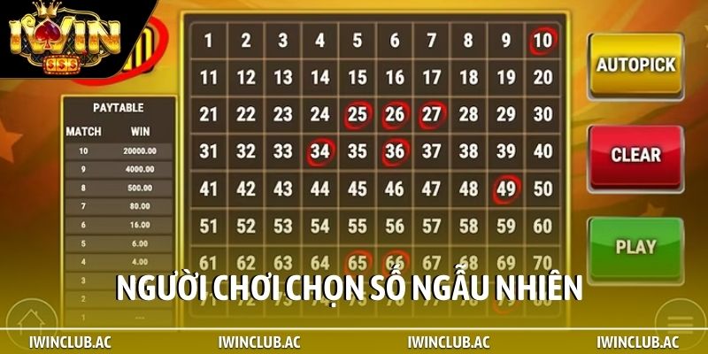 Người chơi chọn số ngẫu nhiên