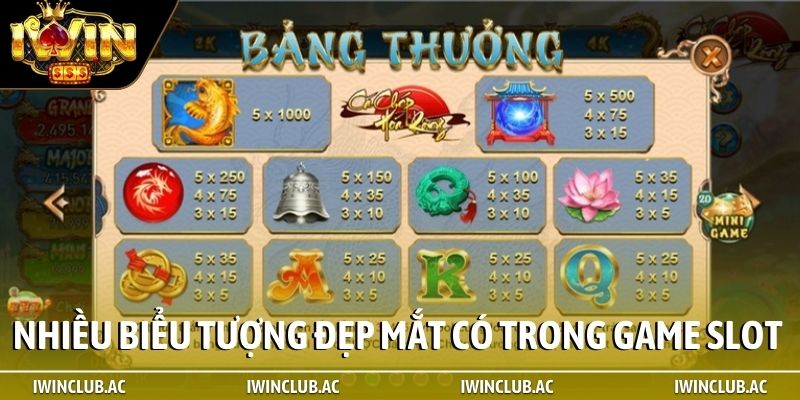 Nhiều biểu tượng đẹp mắt có trong game slot nổ hũ