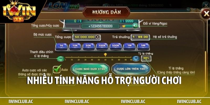 Nhiều tính năng hỗ trợ người chơi quay thưởng hiệu quả